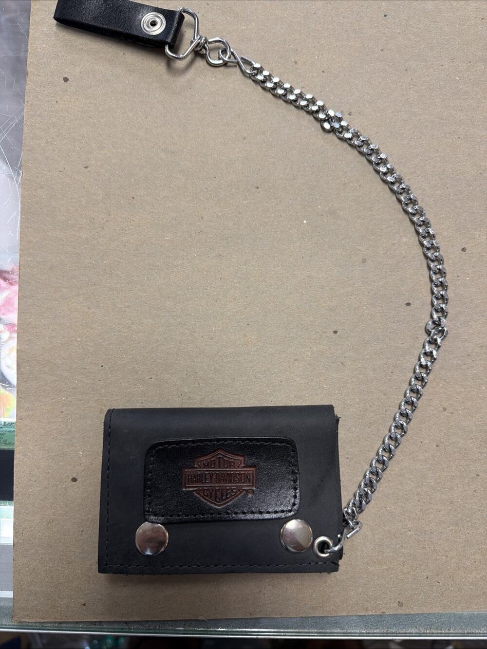 Harley Davidson Leather Chain Wallet Bifold Black Motorcycle Biker Wallet